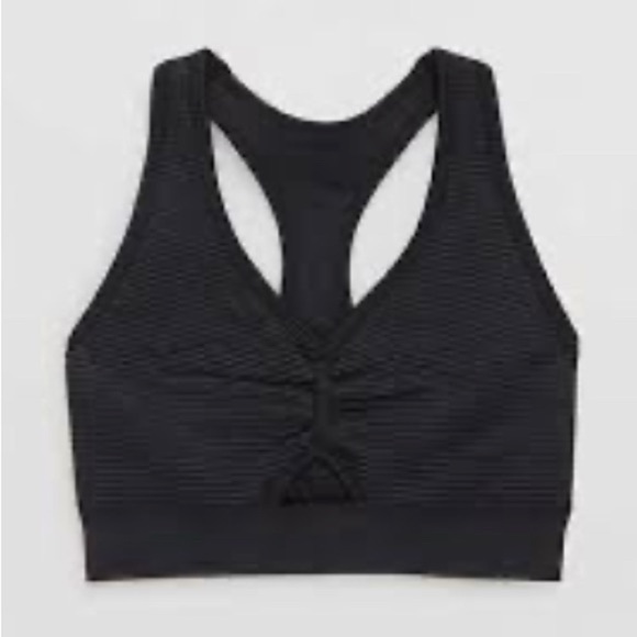 Aerie Offline Black Seamless Layered Ribbed Keyhole Sports Bra size XXS NWT - Picture 1 of 11